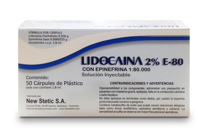 Anestesia al 2% lidocaína con epinefrina al plastico, New Stetic
